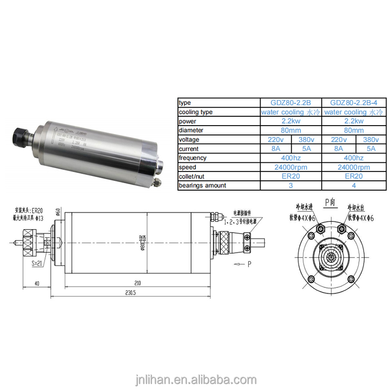 Motor de fuso para router CNC  - 2.2Kw Water Cooled Spindle Kit Vfd avaliação e preço